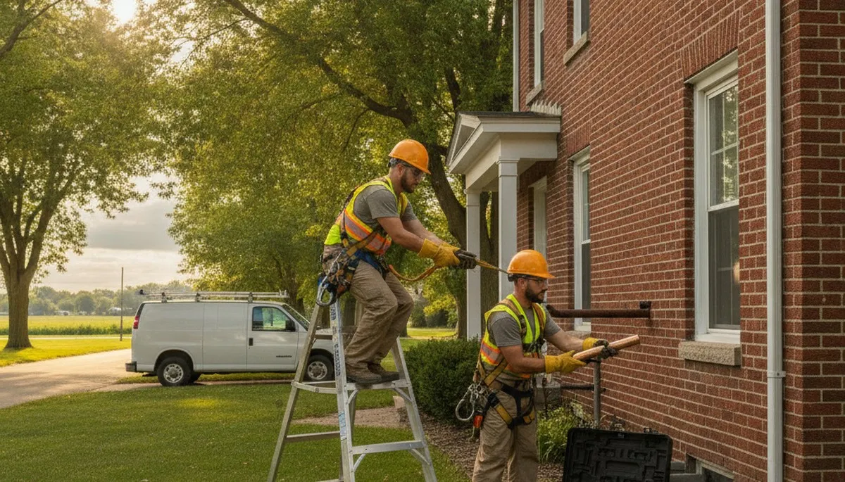 Professional plumber repairing a pipe in Champaign, IL for plumbing service company